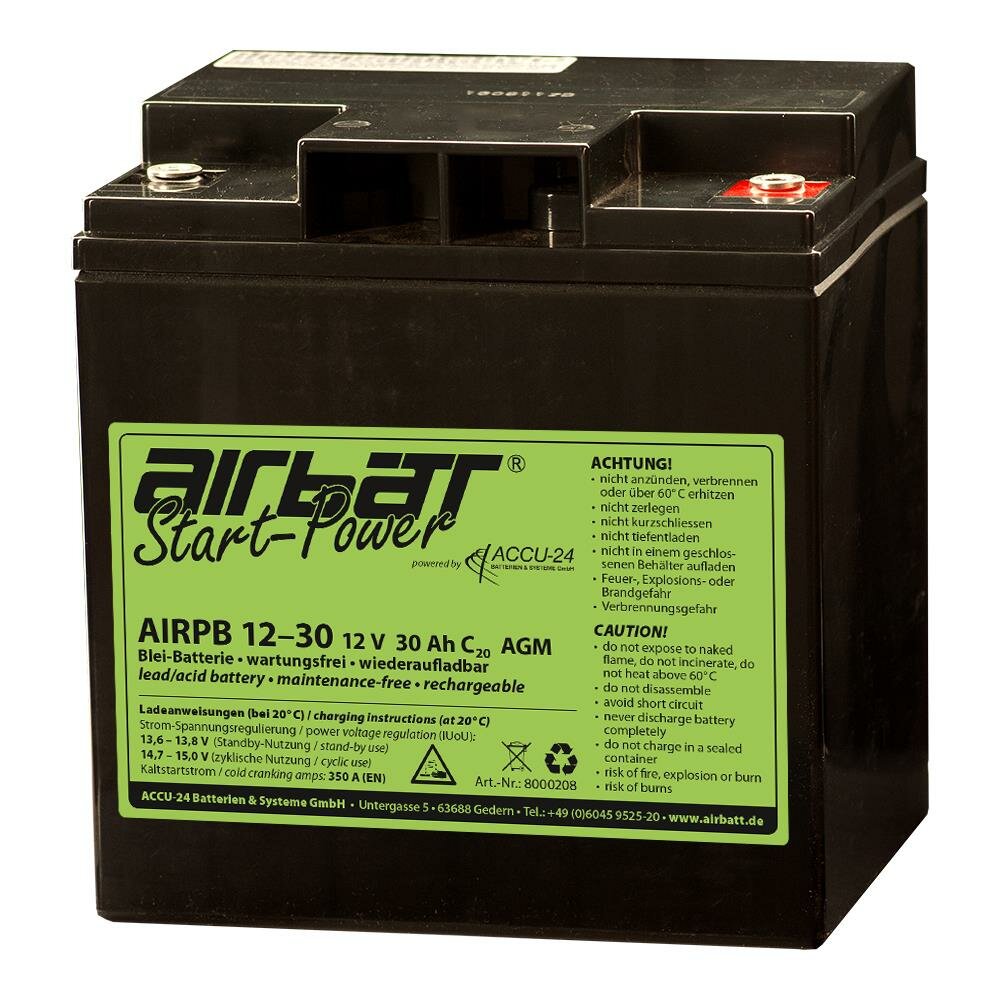 AIRBATT Start-Power AIR-PB 12-30 12V 30Ah AGM Starterbatterie &amp; Versorgungsbatterie