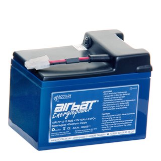 AIRBATT Energiepower LiFePO4 AIR-LFP 12-15 12,8V 15Ah Versorgungsbatterie  Polabdeckung mit 10A-Sicherungsautomat und Kabel stirnseitig